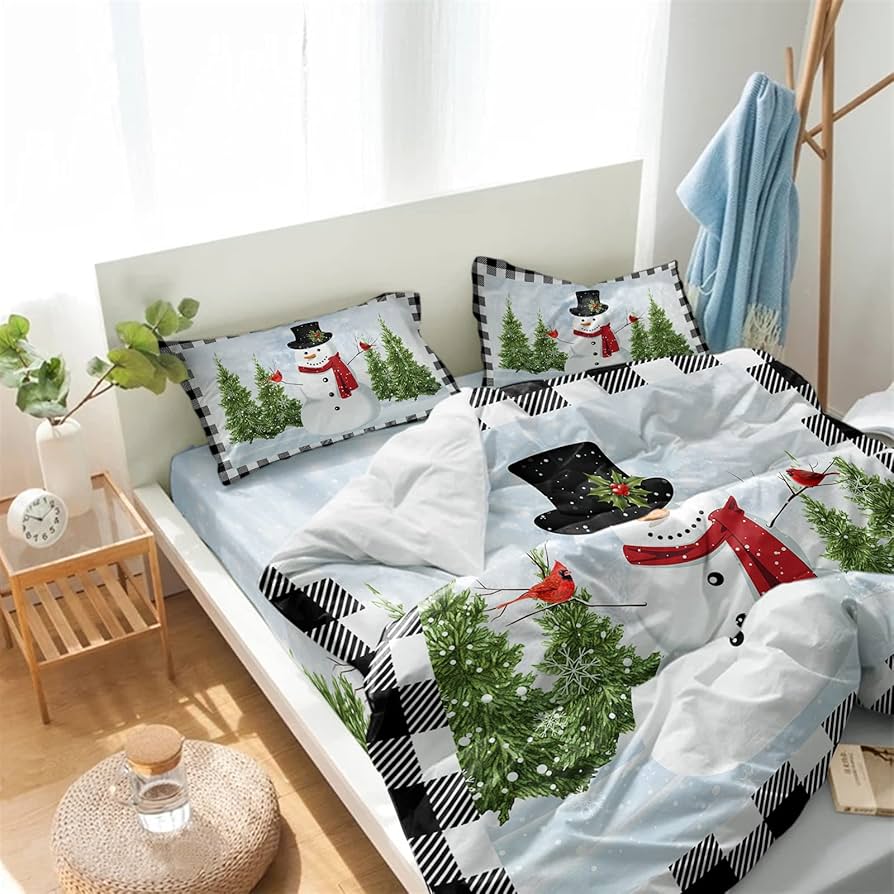 スノースノー4個セット Amazon.com: Snowman Xmas Cardinal Winter Snow Duvet Cover